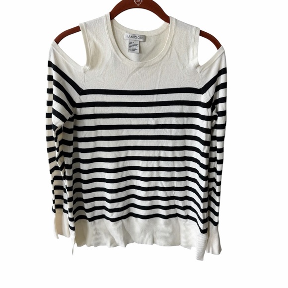 jamison Tops - JAMISON $68 Gabby Striped Cold Shoulder Sweater Small